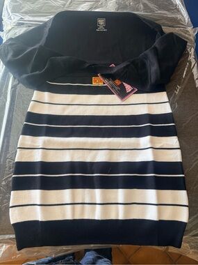 FB County Striped Black and White Pencil Skirt - Stretch Knit